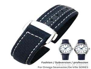 Watch Bands 19mm 20mm Nylon Canvas Cingcio d'oro per Omega Seamaster 300 AT150 in tessuto Aqua Terra 150 Blue 21mm 22mm WatchBan8082278