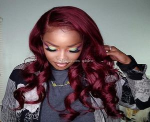 Ombre 1b 99J Human Hair Lace Wigs With Baby Hair Brazilian Virgin Loose Wave Wine Red Burgundy Full Lace Wig For Black Women5976931
