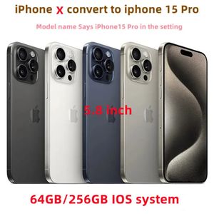 Original Unlocked iphone X Convert to iphone 15 Pro Cellphone with 15 pro Camera appearance 3G RAM 64GB 256GB ROM Mobilephone 5PCS