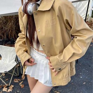 Mm Home Autumnwinter New Letter Sticker Embroidered Casual Coat Womens Flip Collar Fashion Versatile Single Breasted Jacket Women