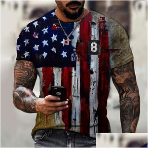 Men'S T-Shirts Mens Summer Shirt With American Flag Pattern Casual Male Fashion Round Collar Mens- Clothing Byck 6Xl Drop Delivery A Dhgct