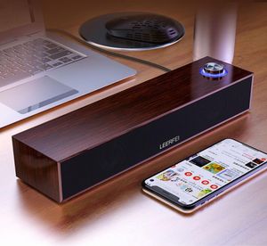 Wooden Portable BT Speaker Sound Bar Wired Desktop Stereo Loudspeaker Subwoofer for PC Computer Mobile Phone with Light2566974