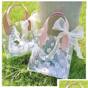 Gift Wrap Pvc Transparent Bag Clear Wedding Souvenir Bags Cute Elegant Return Packaging With Handle Chic Flower Pagift Drop Delivery Dhy89