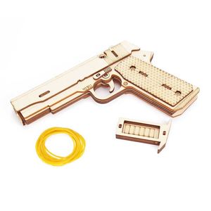 3D -pussel M1911 Pistol Toy Rubber Belt Gun 3D Trä Mekanisk Pistol Model Kit Assembly Building Puzzle Birthday Present G240529