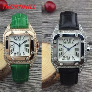 Square Designer Prezydent Diamonds Bezel Shell Twarz skórzane zegarki 32 mm najniższa cena damska zegarek na rękę 221Z