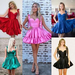 Taffeta Semi-Formal Dress Bow Sleeves Sweetheart A-Line Lady Pageant Prom Evening Cocktail Party Hoco Homecoming Gown Runway Gala Black-Tie Ruffle Hem Pink Emerald