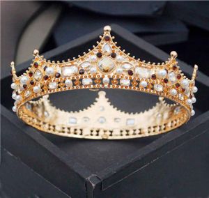 Baroque Royal King Diadem Men Crystal Pearls Metal Tiaras Wedding Crown Hair Jewelry Big Head Ornaments Prom Party Accessories 2118809225
