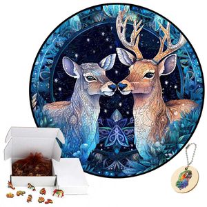 Puzzles Couple Elk Wooden Puzzle Adult Kids Jigsaw Puzzles Animal Puzzles Boutique Gift Box Packaging Children Christmas Gifts Toys G240529