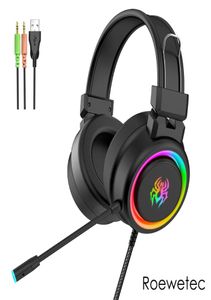 Professionella LED -lätta spel hörlurar V5RGB för dator PS4 Justerbar basstereo -PC -spelare över öronkända headset med MIC GI5004975