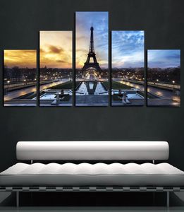 5 Panels Eiffel Tower Paris Landscape Artworks Giclee Canvas Wall Art for Kid Home Wall Decor Abstract Poster Canvas Print Oil Pai2485211