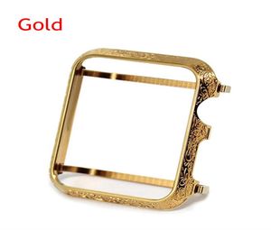 exquisite CNC engraved flower on watch bezel 24K gold plated case for Apple Watch series 3 2 1 38mm 42mm7183233