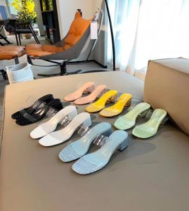 T21052201 green yellow white black pink sandals slides 5cm heels clear transparent strap genuine leather calf skin sexy casual sum3932198