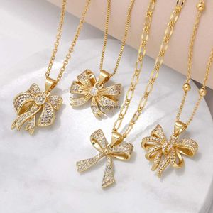 2024 AS Jewelry Bow Pendant Necklace Womens Gold Plated Set with Zircon Mothers Day Collar Chain nku19