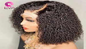 Afro kinky lockig peruk 13x4 spets främre mänskliga hår peruker före plockade glueless syntetiska kort hår peruk för kvinnor svart 150 densitet6823354