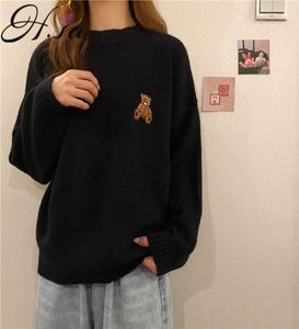 HSA anländer kvinnor tecknad film och tröjor Oneck Knitwear Bear tröja Löst stil Korean Chic Wear Odefinied Tops 2104174540712