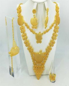 Mode bröllop brudkristallsmycken sätter afrikanska pärlor Dubai guld färguttalande smycken dräkt 2110154071011