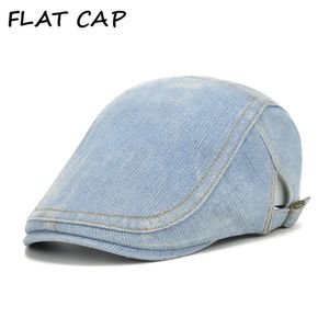 FLAT CAP Denim Beret For Men Women Light Blue Newsboy Cotton Casual Cabbie Adjustable Retro Male Female Adjustable Ivy Irish Cap 240601