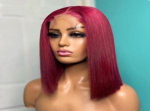 Spetsspår 13x6 rak Bourgogne 99J Bob Wig Red Short Front Hume Hair Frontal For Black Women Brazilian Remy1408941