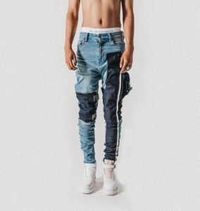 Strapped Pocket Distressed Jeans Slim avsmalnande cyklist Jeans Hip Hop Streetwear Nonstretch Cotton 2011112291549