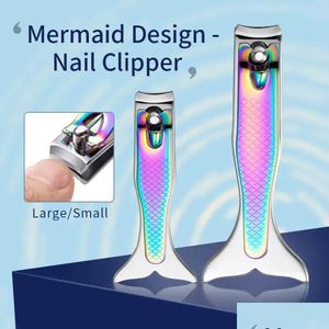 Nail Clippers Fashion Rainbow Color Mermaid Shape Clipper Stainless Steel Finger Toe Nails Cutter Scissors Nippers Plier Manicure Pedi Otqcr