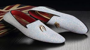 3748 Plus Size White Italian Glitter Loafers Mens Sequin Shoes Men Pointed Toe Dress Weddings Shoes Classic Loafer Formal Shoe4880701