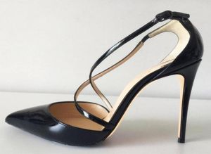 Dress Shoes Fashion Women Pumps Black Patent Leather Strappy CrissCross Pointy Toe High Heels 12cm 10cm 8cm Party7352963