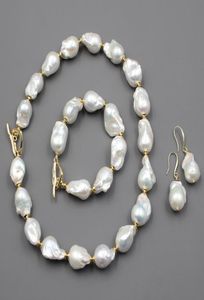 Guaiguai Biżuteria Naturalna słodkowodna kultura Biała Keshi Baroque Pearl Naszyjnik Bransoletka Zestawy dla kobiet Lady Fashion4396241