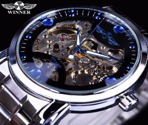 Zwycięzca Blue Ocean Fashion Casual Designer Stali Stael Men Szkielet zegarek męskie zegarki