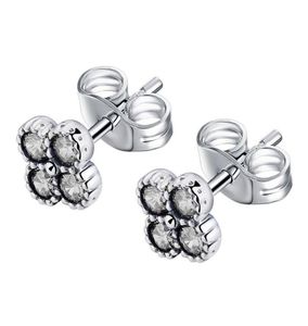 Authentic 925 Sterling Silver Stud Earring Pretty Blossom With Crystal Earrings For Women Wedding Gift fit Delicate Charm Jewelry7920011