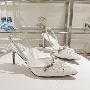 Rene Caovilla koronkowa siatka krystalicznie dekoracyjne sandały przezroczyste cienkie obcasy buty wieczorne buty damskie 7,5-9,5 cm obcasowe obcasy wysokie obcasy luksusowe designerskie okładki koronki
