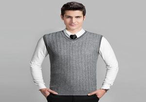 Whole 2016 Latest Style Fashion Grey V neck Sleeveless Knitting Pattern Mens Cable Sweater Vest6611672