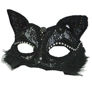 Máscara veneziana máscara de máscaras Mulheres039S Sexy Black Glitter Fancy Cat Lace Máscara de Halloween Cat Lace Máscara de olho HJ1207522303