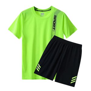 Летняя быстрая сушка и дышащий мужской спортивный костюм повседневный набор с рукавами короткая футболка короткая