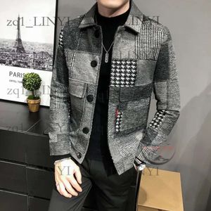 Herrjackor Autumn och Winter Fashion Casual Lapel Hoodless Jacket / Man Slim Plaid Woolen Coat SX-5XL 19B