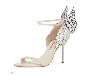 2019 Ladies Leather High Heels Sandals da sposa Sandali di matrimonio Ornamenti a farfalla solida Sophia Webs Shoes Nude Hollo4234425