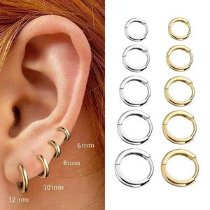 Minimal Glossy Hoop Earrings Gold Color Tiny Cartilage Earrings Piercing Accessory Trendy Female Hoops For Men 68101215mm 240527