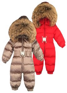 Ryssland vinter nyfödd baby hoodie stor päls krage pojkar varm ytterkläder jumpsuit babykläder parma snökläder flickor rockar jacka5957775