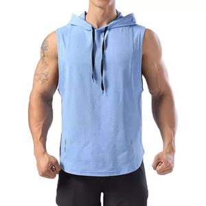 2024 Amazon över gränsöverskridande mäns ärmlös träning hoodie skjorta snabb torkning huva fitness tank top för män