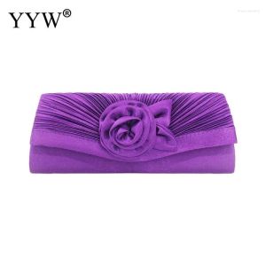 Evening Bags Femme Wedding Brial Clutch Bag Hand Ruched Silk Cocktail Handbags Clutches Flower Gorgeous Pochette Qwava