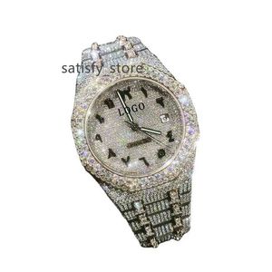 Mens Luxury VVS Moissanite Diamond Watch Fullt Iced Out Hip Hop Handmade Moissanite Diamonds Watch Rostless Steel Silver Watch