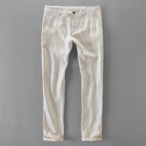 100% High Quality Pure Linen Casual Pants Mens Brand Long Pants Mens Business Fashion Pantalones Pantaloni Un Pantalon 240527