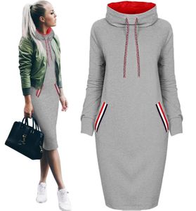 Oufisun Women Autumn Winter Midi Dress Slim Casual Solid Hyls With Pocket Hoodie Hoody Dresses S3XL BodyCon Warm Dress Y197368715