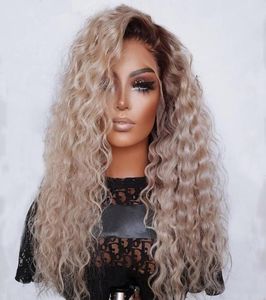 Curly Brown Ombre Blonde Lace Front Wig Human Hair Peruvian Remy 13x4 HD Transparent 360 Frontal Wigs For Women 150density on sal6781952