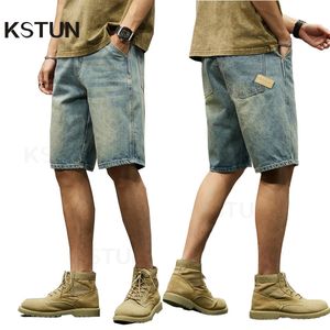 Men Short Jeans Summer Denim Shorts Retro Blue Straight Cut Large Size Oversized Mens Vintage Knee Length Pants 240514