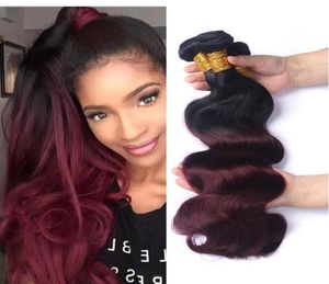 Ombre 1B99J Body Wave Colored Hair 3 Bunds Brazilian Ombre Dark Wine Röd mänskliga hårväv Buntar Hårförlängning 1226 Inch7747016