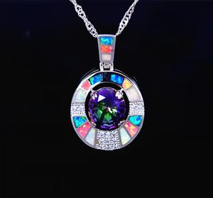 Whole Retail Fashion Jewelry Fine Multi Fire Opal Stone Sterling Sliver Pendants and Necklace For Women PJ170827114405076