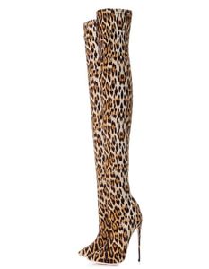 Women Leopard Print 2020 فاخرة أوروبية وأمريكية للأزياء الأصابع ، أطراف القماش الجميلة Overtheknee Women039S Boots W4084478