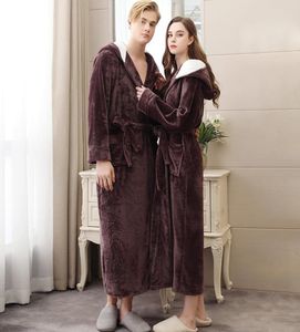 Men039S Sleepwear Men Winter Warm Thicken Extra Long Hooded Coral Fleece Bathrobe Kimono Flannel Bath Robe Night Dressing Gown 8455538