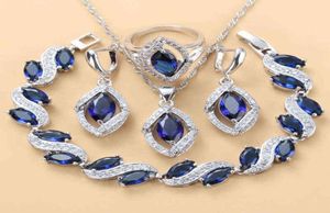 925 Sterling Silver Wedding Accessorie Bridal Jewelry Sets With Natural Stone CZ Blue Bracelet And Ring Sets 2201132409460