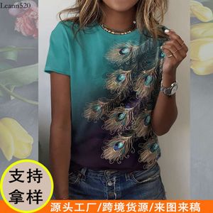 Temu Peacock短袖Tシャツ丸首のカジュアル女性のT